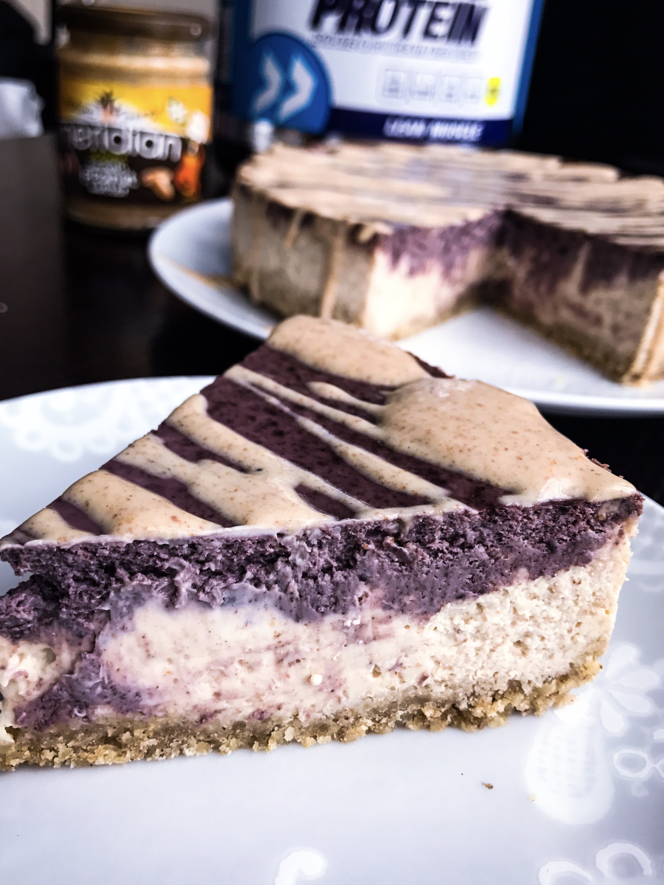 Peanut and Acai Berry Baked Cheesecake