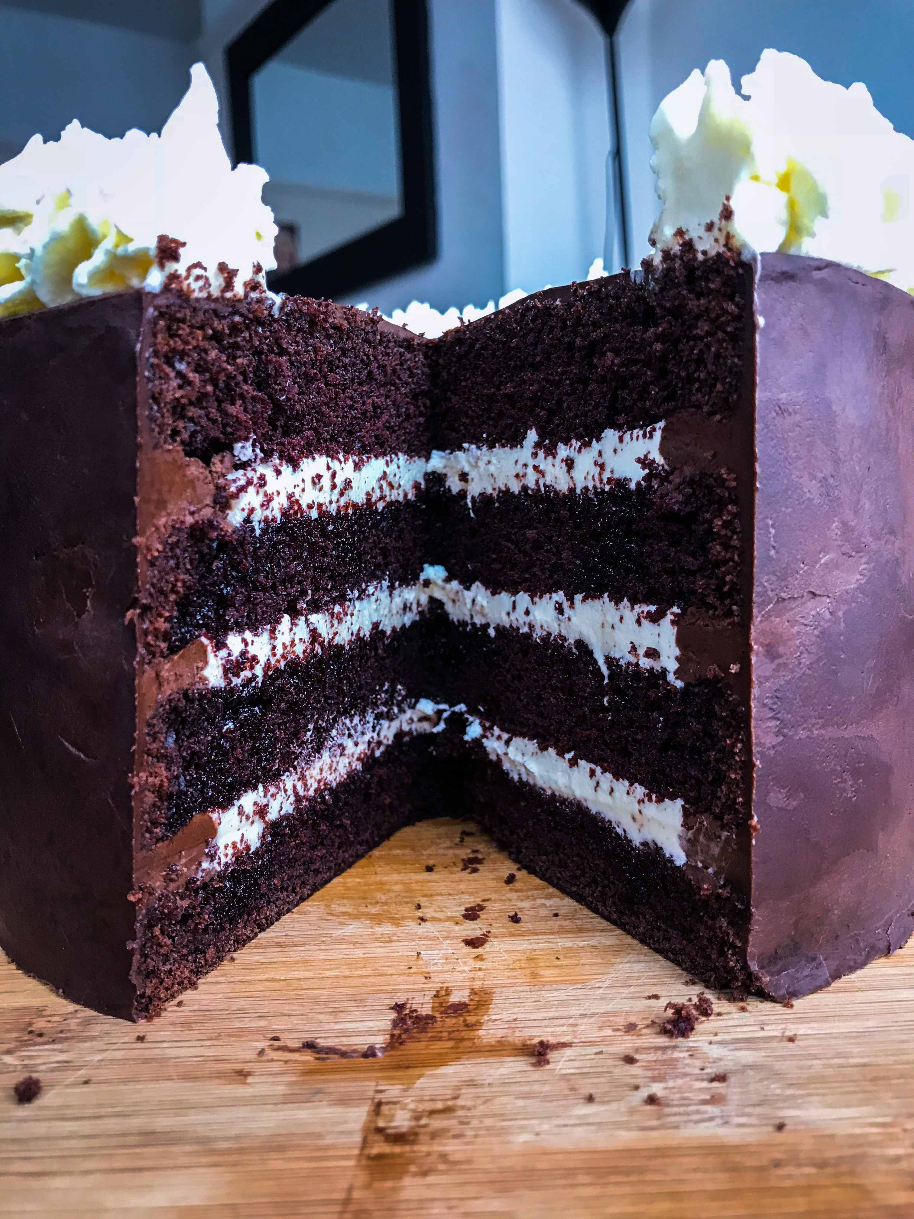 Guinness Cake with Mascarpone Whisky Frosting and Ganache Coat