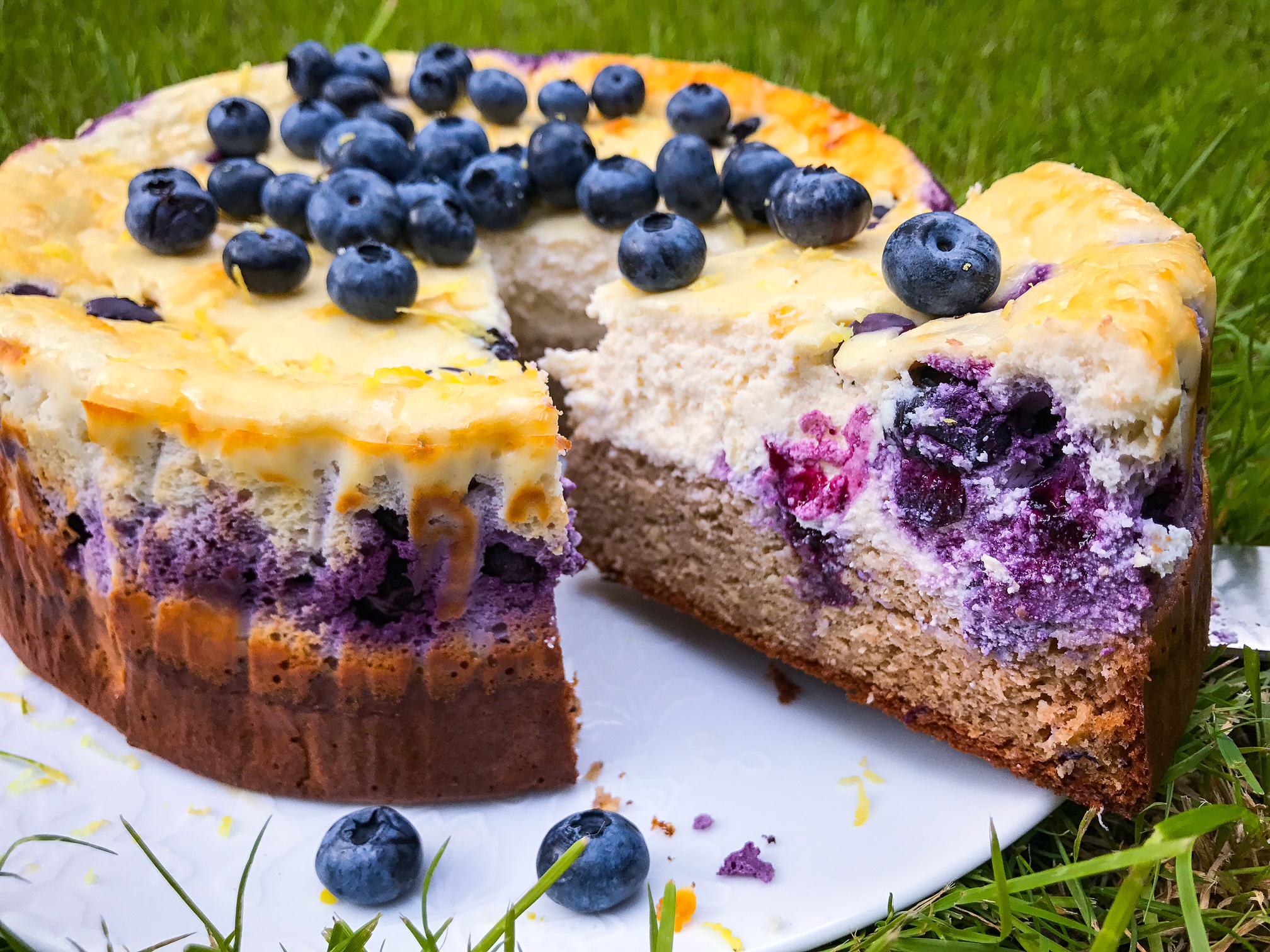Protein Lemon and Blueberry Banana Bread Cheesecake