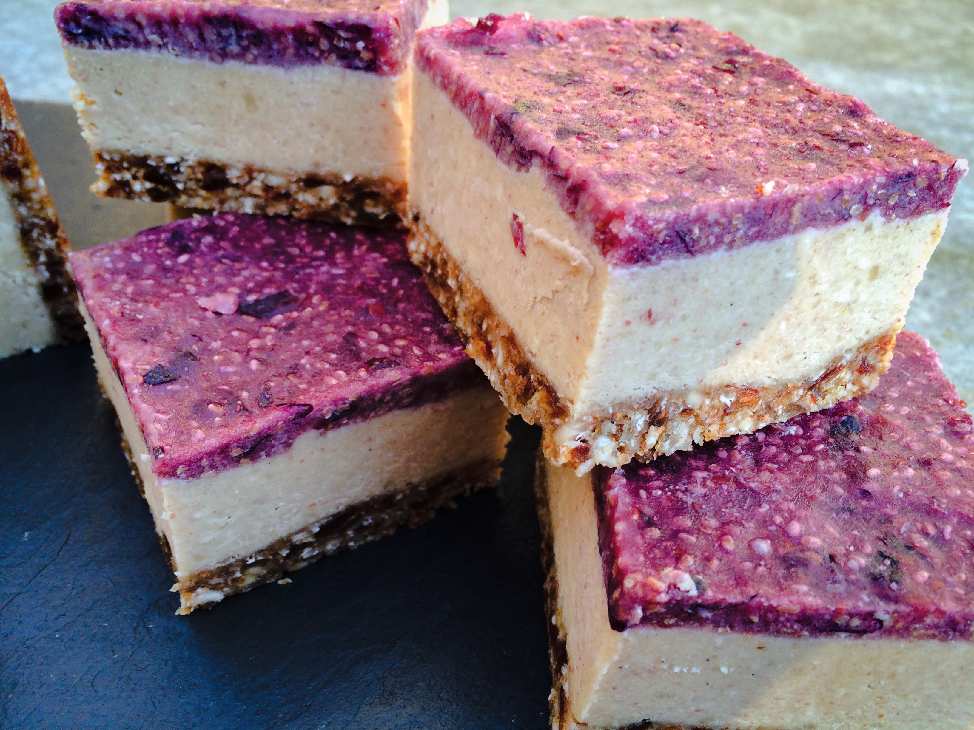 Raw Peanut Butter and Chia Grape Jam Squares