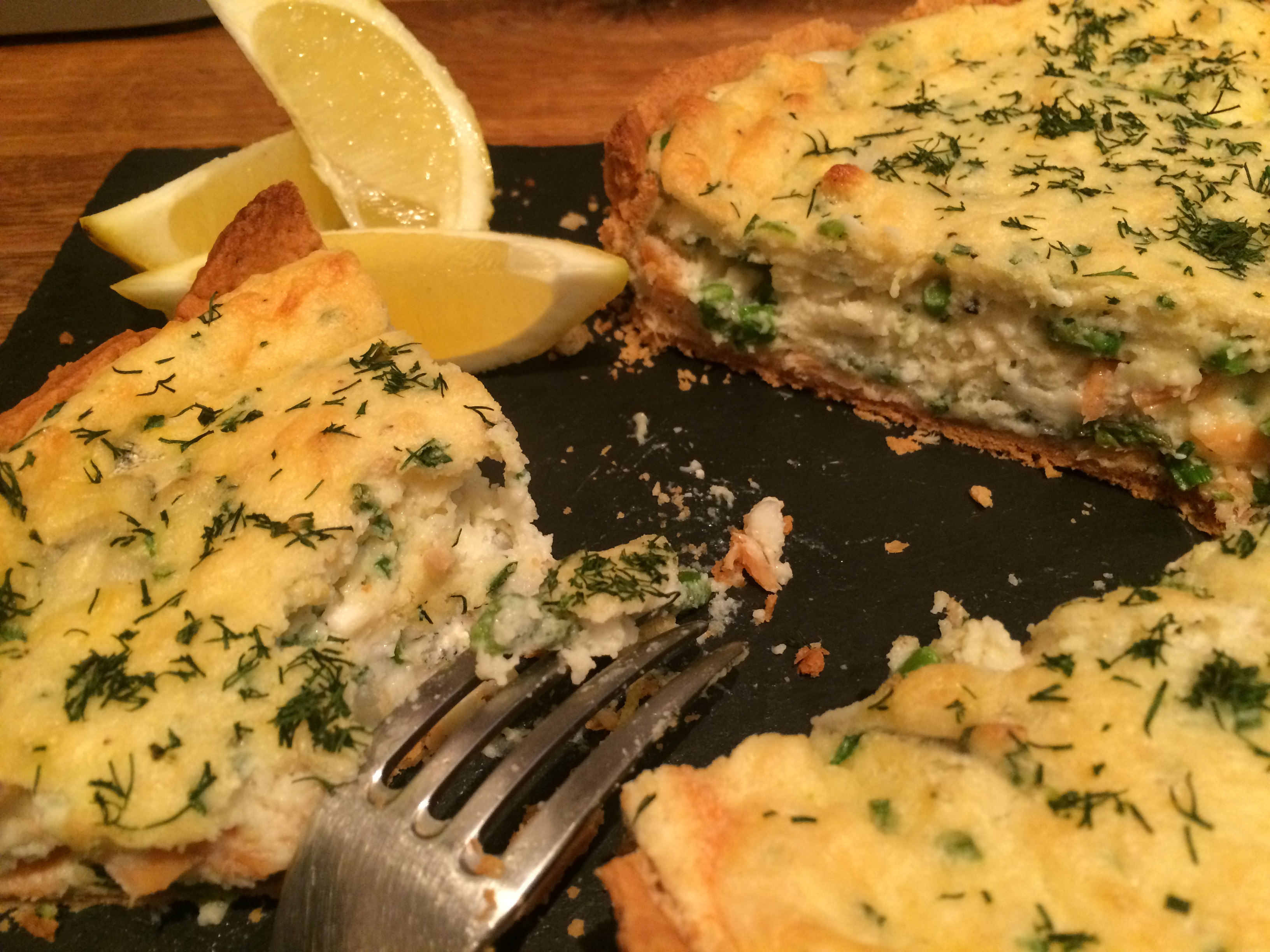 Salmon, Goats Cheese and Asparagus Soufflé Tart